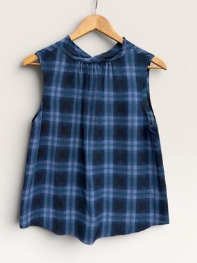 Rebecca Taylor SILK Blue Plaid Sleeveless Blouse